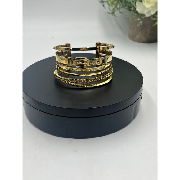 Michael Kors Heritage Astor Collection Frozen Open Layered Stacked Cuff Bracelet - Picture 10 of 10